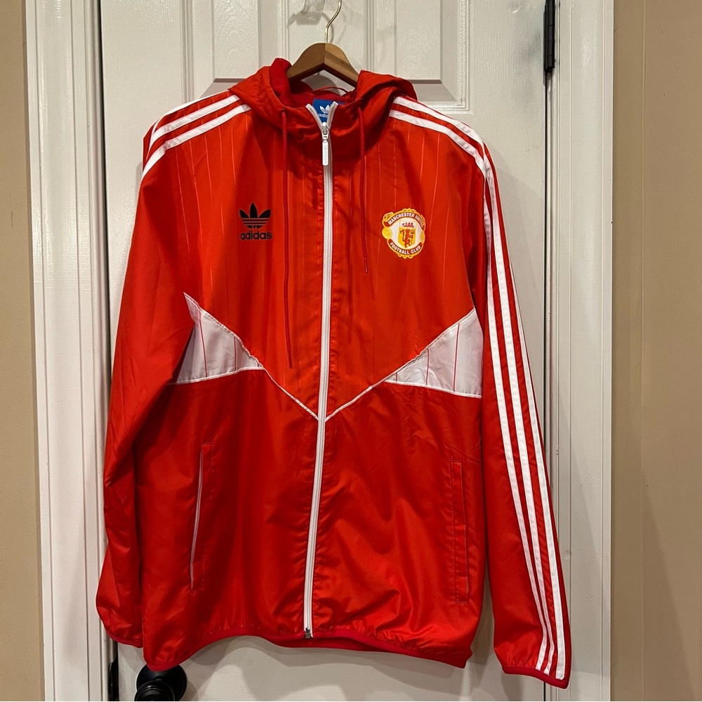 adidas Red and White Windbreaker Jacket